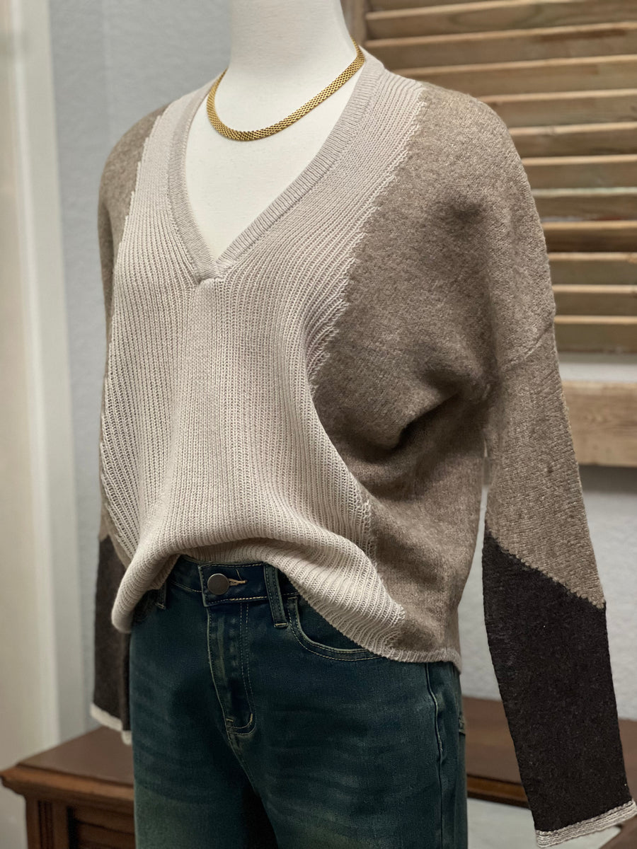 Ainsley V-Neckline Soft-Touch Color Block Sweater