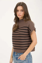 Charla Stripe Mock Neck Short Sleeve Sweater