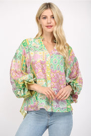 Aidyn Puff Sleeve Button Down Chiffon Blouse