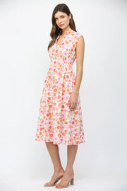 Summer Terrace Floral Print Smocked Waist Midi Dress by Fate