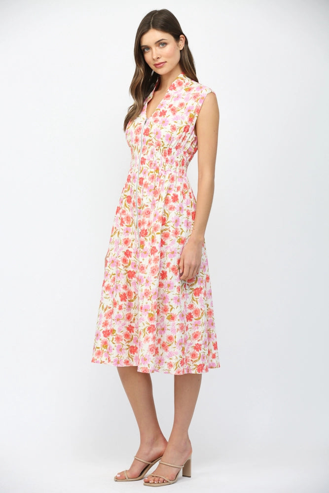 Summer Terrace Floral Print Smocked Waist Midi Dress by Fate