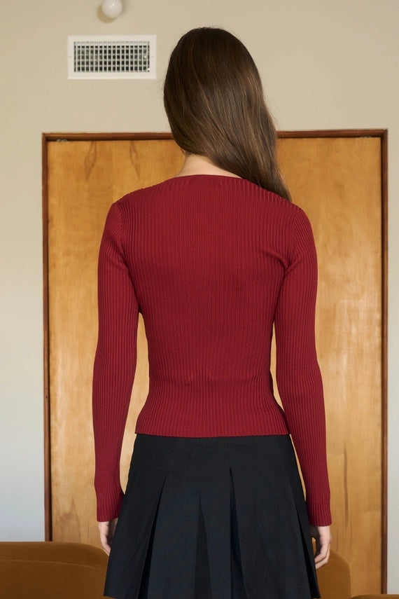 Anika Fitted Two-Way Zipper Long Sleeve Sweater Top