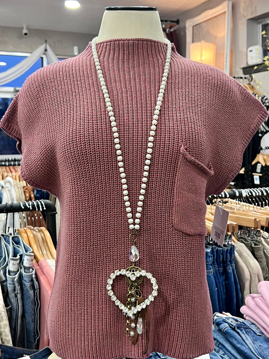 Romancing the Stones Bling Pearl Heart Necklace