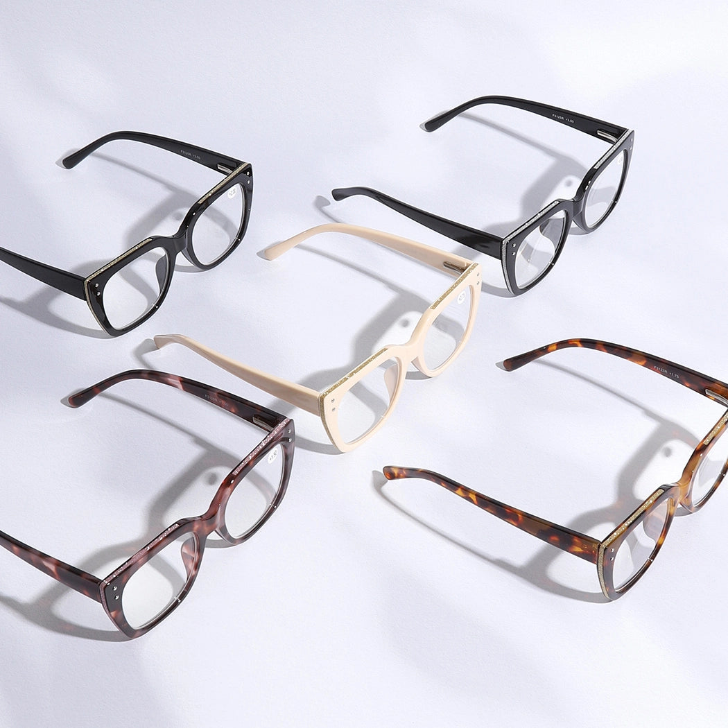 Women's Glitter Side Edge Wide Frame Reading Glasses