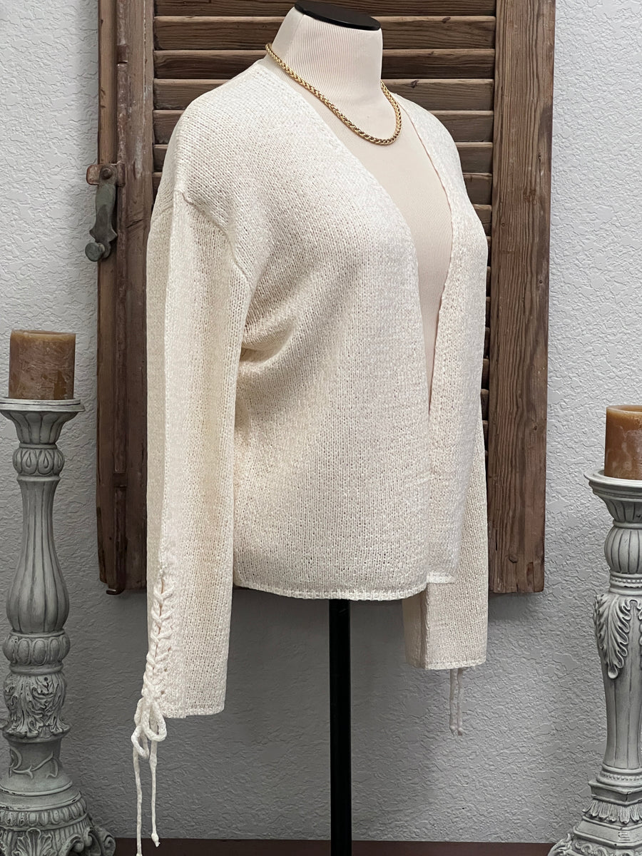 Lacy Braided Bell Sleeve Sweater Cardigan