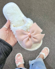 Pink Bow Plush Slippers