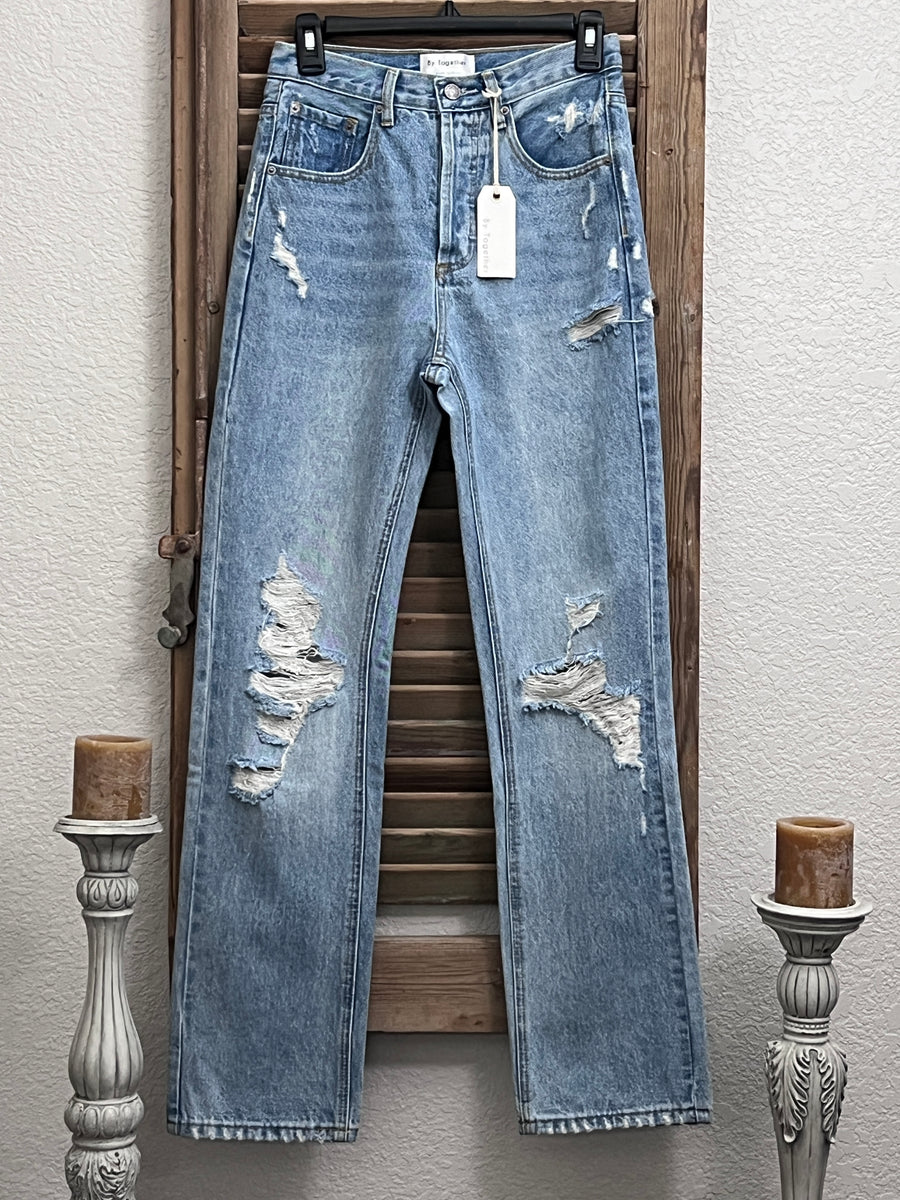 Trouble High Rise Distressed Boyfriend Jeans