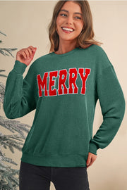 MERRY Embroidered Applique Long Sleeve Top
