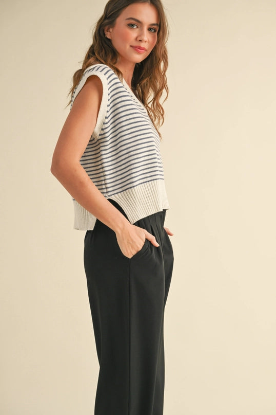 Maryann V-Neck Sleeveless Stripe Sweater