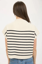 Charla Stripe Mock Neck Short Sleeve Sweater