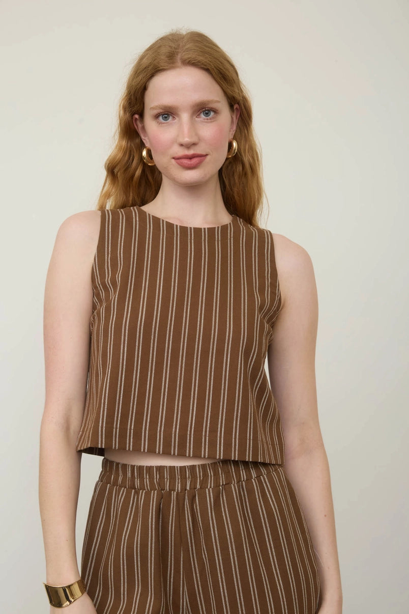 Minda Striped Linen Henley Top and Pants Set