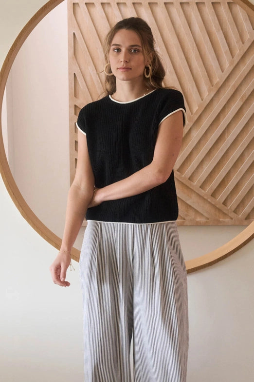 Mardell Contrast Trim Cap Sleeve Sweater Top