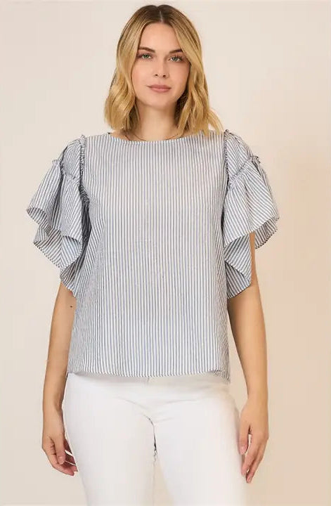 Coastal Riviera Striped Ruffle Top