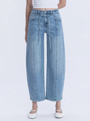 Troubadour High Rise Wide Barrel Leg Jeans with Waist Tie