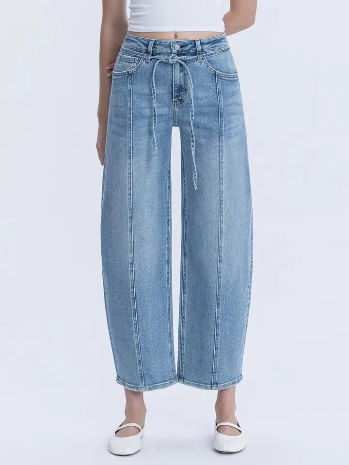 Troubadour High Rise Wide Barrel Leg Jeans with Waist Tie