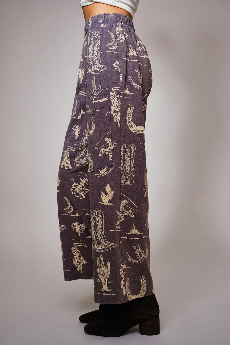 Ride Em' Cowboy Western Print Wide Leg Pants