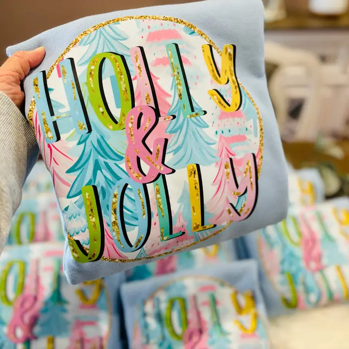 Holly & Jolly Long Sleeve Graphic Crew Sweatshirt