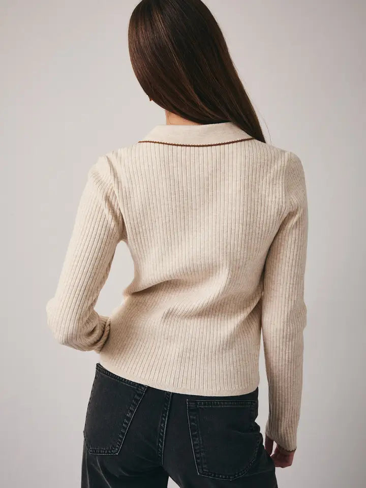 Layna Collared Polo Henley Ribbed Knit Top by Sunday Edition