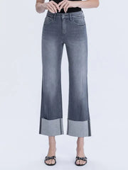 Pokerface High Rise Dark Grey Cuffed Slim Wide Jeans