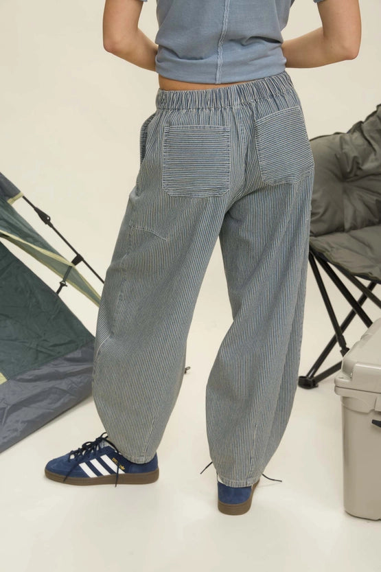 Conductor Vintage Washed Denim Mini Stripe Barrel Pants