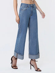 Behind Bars High Rise Jacquard Stripe Wide Cuff Ankle Crop Jeans