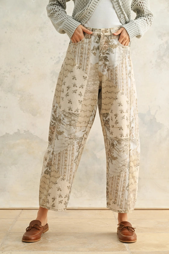 Vintage Roses Floral Printed Barrel Pants