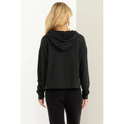 Anna Hooded Long Sleeve Crop Cotton Knit Shirt