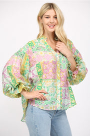 Aidyn Puff Sleeve Button Down Chiffon Blouse