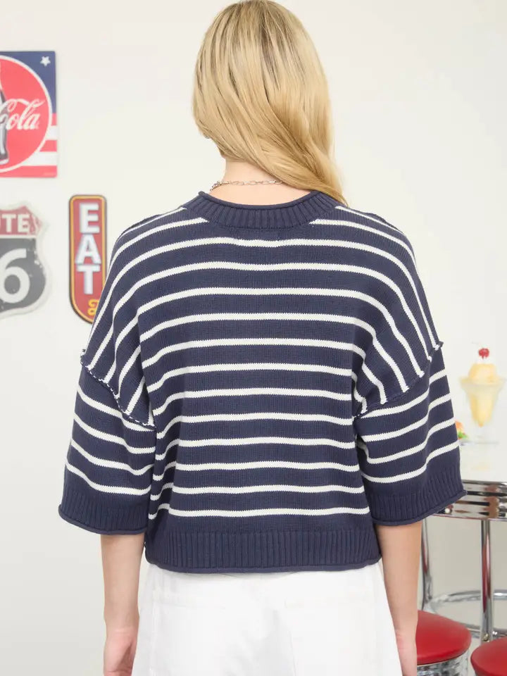 Chelsey Exposed Seam Striped Sweater Top