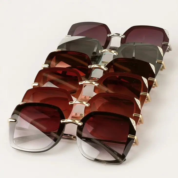 Farrah Oversized Square Sunglasses with Rhinestone Corners