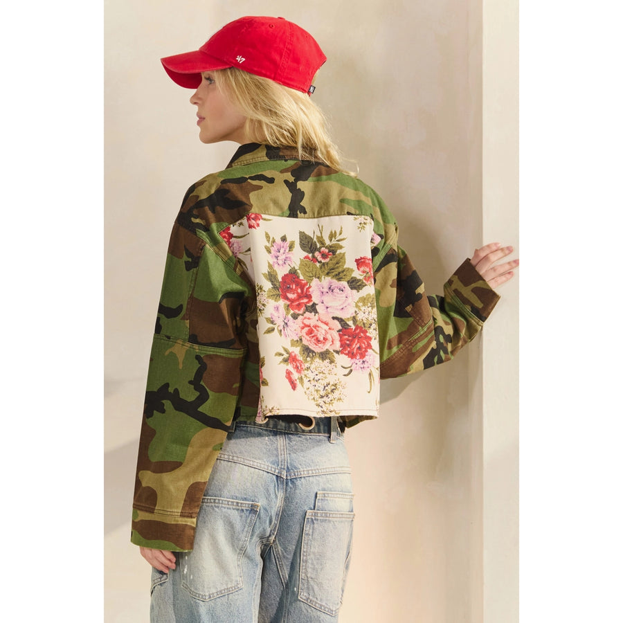 Camo-N-Roses Cropped Camo Printed Jacket