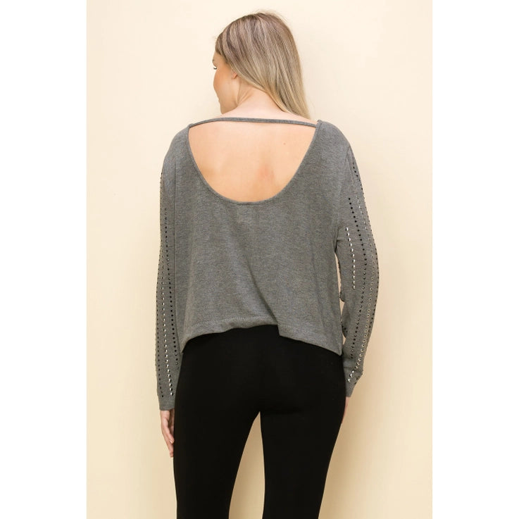 Christa Bling Open Back Long Sleeve Sweater Top