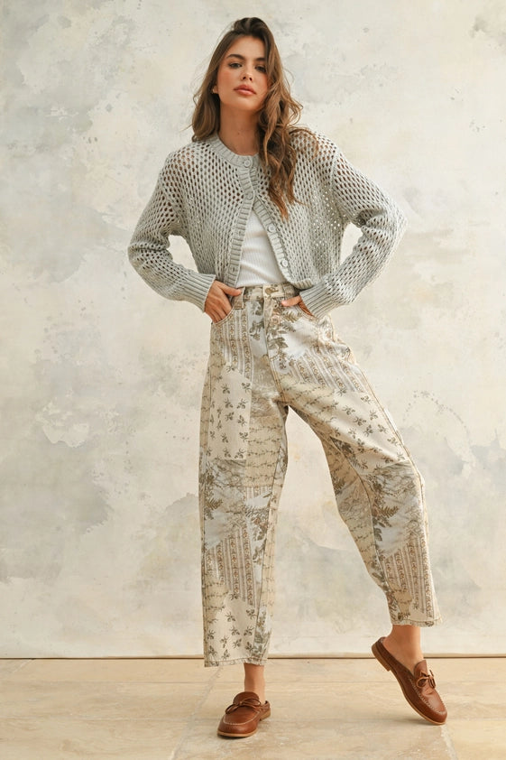 Vintage Roses Floral Printed Barrel Pants
