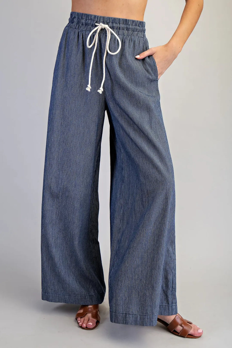 Lottie Pinstriped Tie Waist Wide Leg Pants