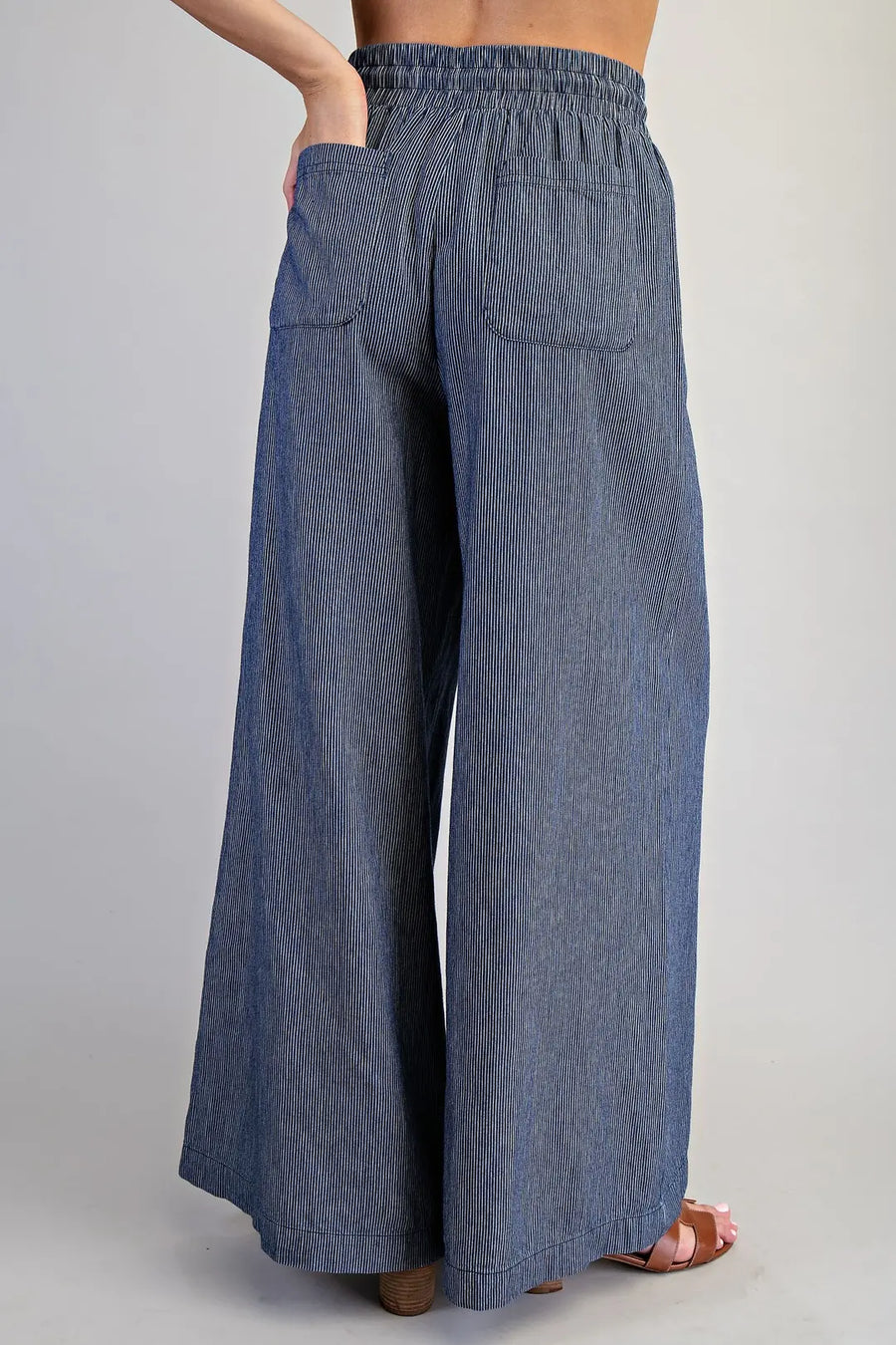 Lottie Pinstriped Tie Waist Wide Leg Pants