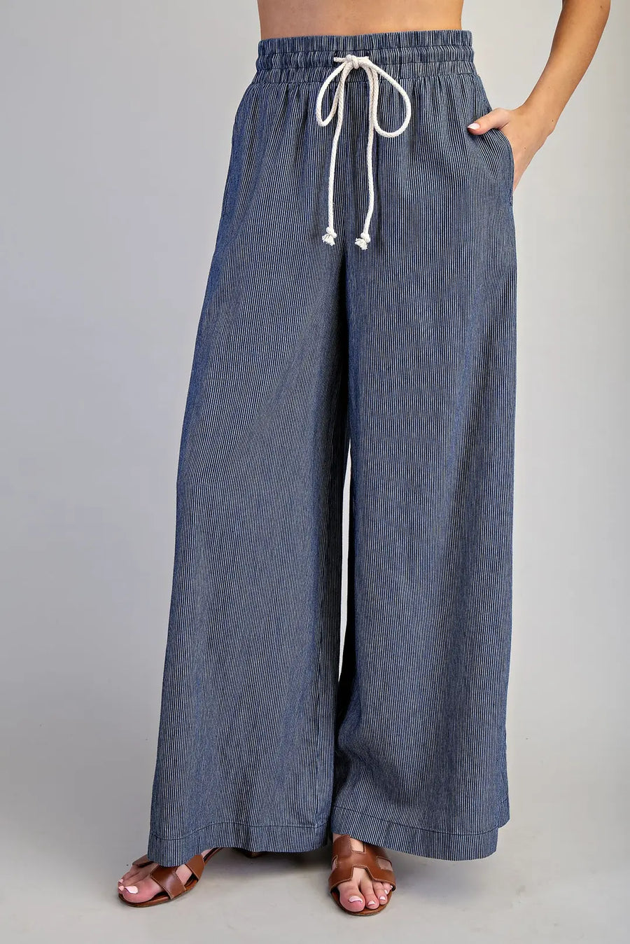 Lottie Pinstriped Tie Waist Wide Leg Pants