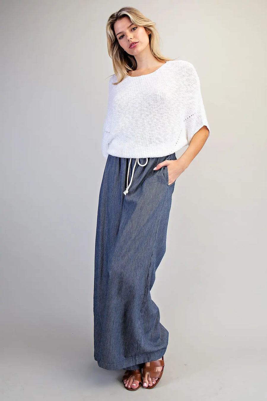 Lottie Pinstriped Tie Waist Wide Leg Pants