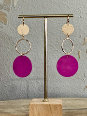 Wood and Gold Drop Circle and Rings Earrings