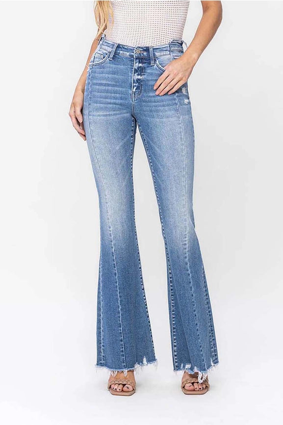 Groovy High Rise Panel Flare with Uneven Waist Jeans