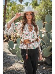 Desert Frames Flare Sleeve Blouse Top