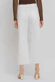 White Lies High Rise Crop Length Wide Leg White Denim Jeans