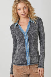 Charmayne Washed Thermal Button Up Top