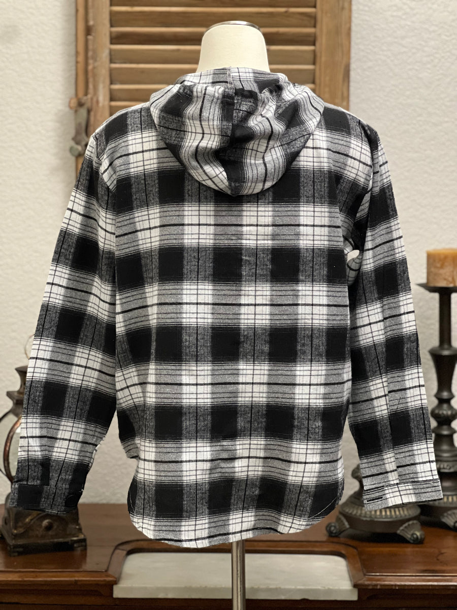 Tori Hooded Flannel Plaid Button Up Shirt