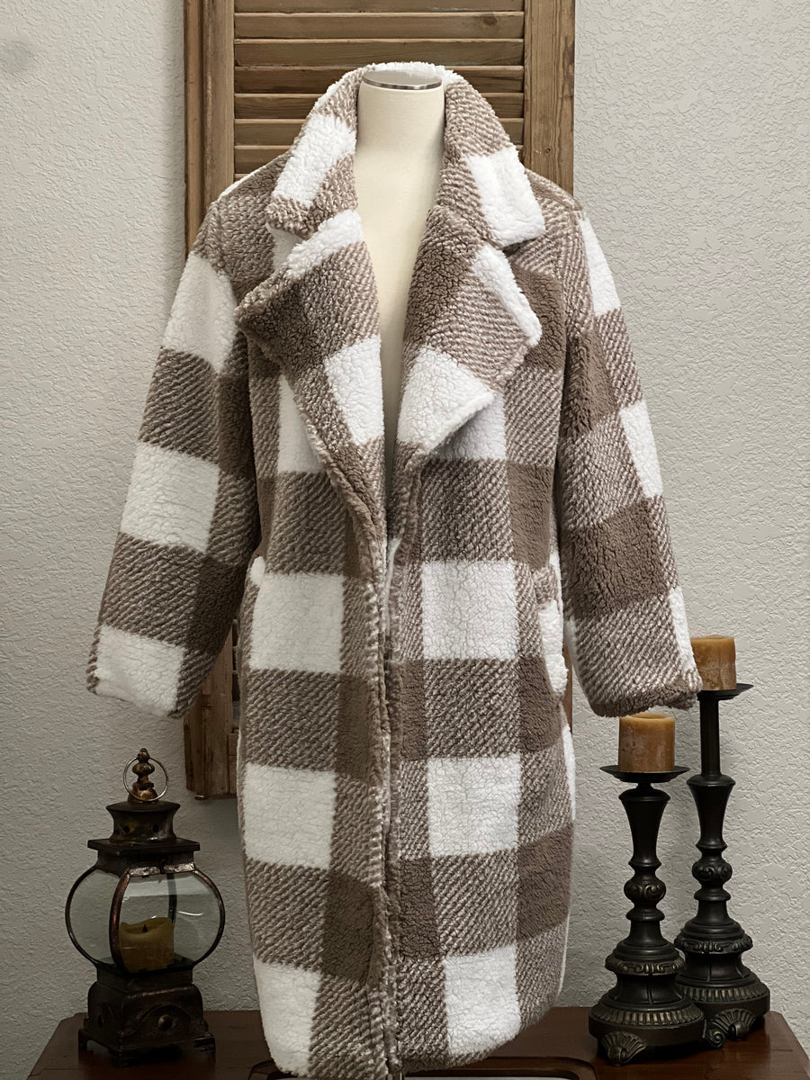 Kalani Jumbo Buffalo Plaid Teddy Bear Duster Coat