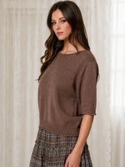 Cole Raw Edge Half Sleeve Sweater Knit Top