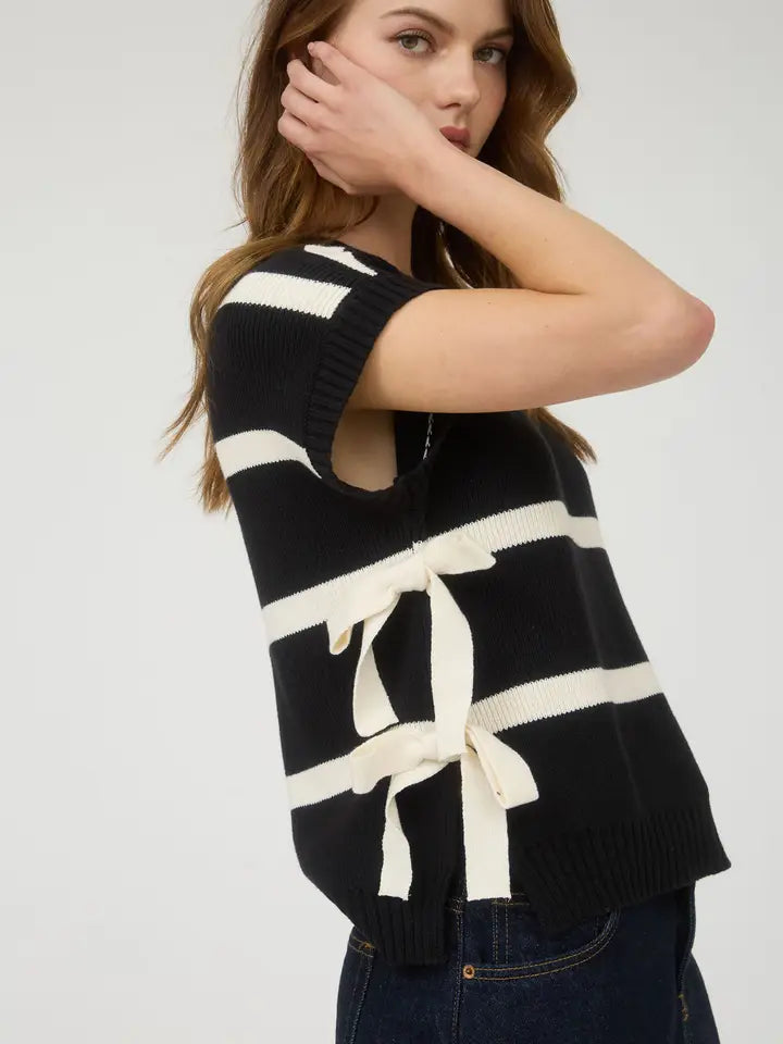 Camelot Side Tie Stripe Short Sleeve Sweater