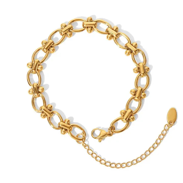 18K Gold Plated Waterproof Stainless Steel Chain Link Charm Bracelet Collection