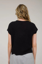 Alana Split Neck Cap Sleeve Ribbon Knit Pullover