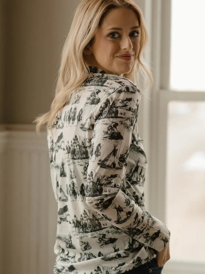 Spirit of the Plains Printed Mesh Long Sleeve Top