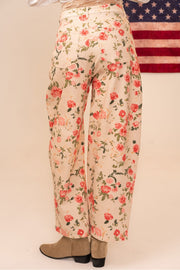 Western Coral Roses High Rise Wide Leg Floral Print Pant